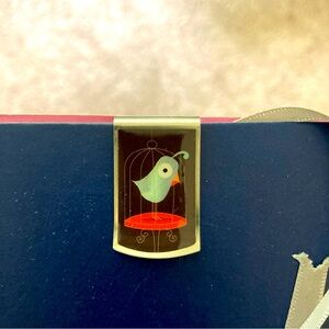 Bookjig Metal clippable bookmark with a bird In Cage, gray color string